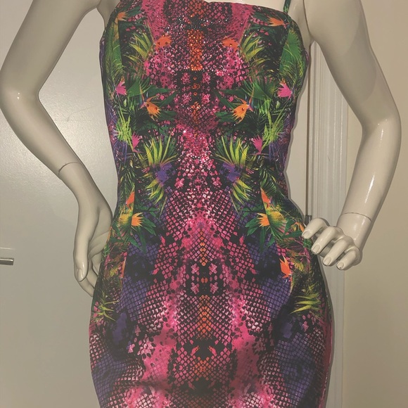 Genese London Tropical Satin Dress with colourful rhinestone detailing Small 4US - Picture 8 of 17